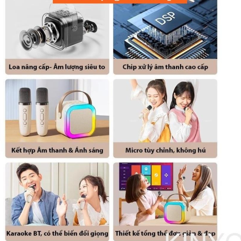 Loa Bluetooth Karaoke Mini K12 kèm mic không dây công suất 10W