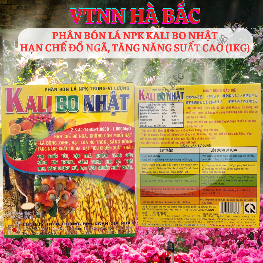 Phân Bón Lá NPK Kali Bo Nhật (hộp 1KG), hạn chế đỗ ngã, sáng bóng trái, tăng năng suất tối đa