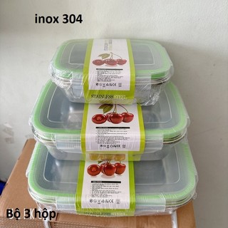 INOX 304 Hộp Chữ Nhật Kín Hơi Giữ Thực Phẩm Tươi Lâu  Hộp Cất Tủ Lạnh, Nắp Khóa 4 Chiều.