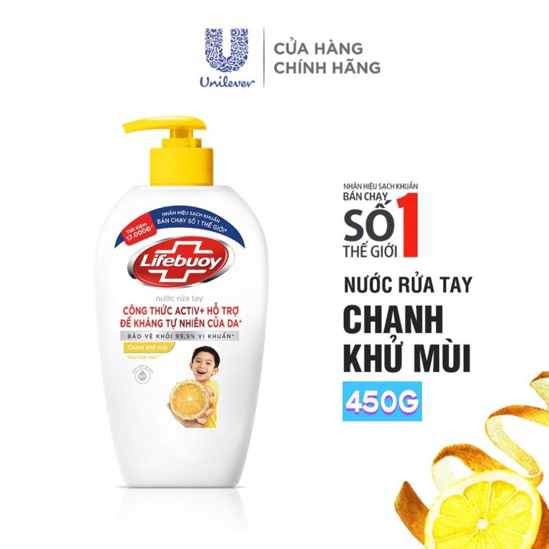 Nước rửa tay Lifebuoy 450g bảo vệ khỏi vi khuẩn 99,9%