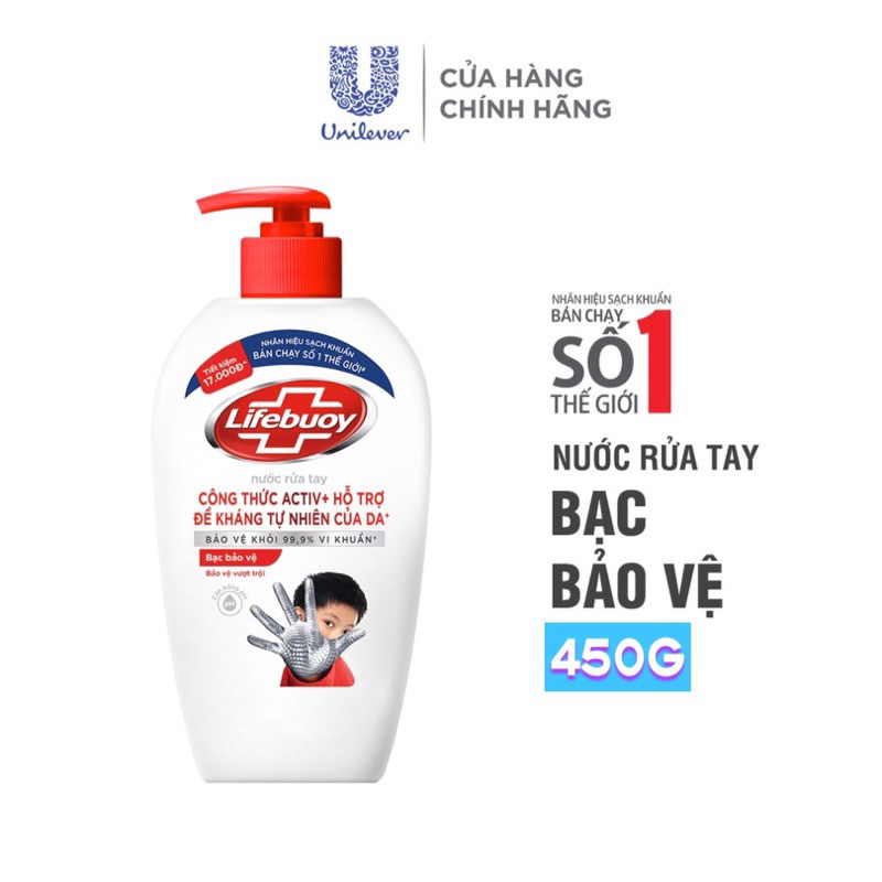Nước rửa tay Lifebuoy 450g bảo vệ khỏi vi khuẩn 99,9%