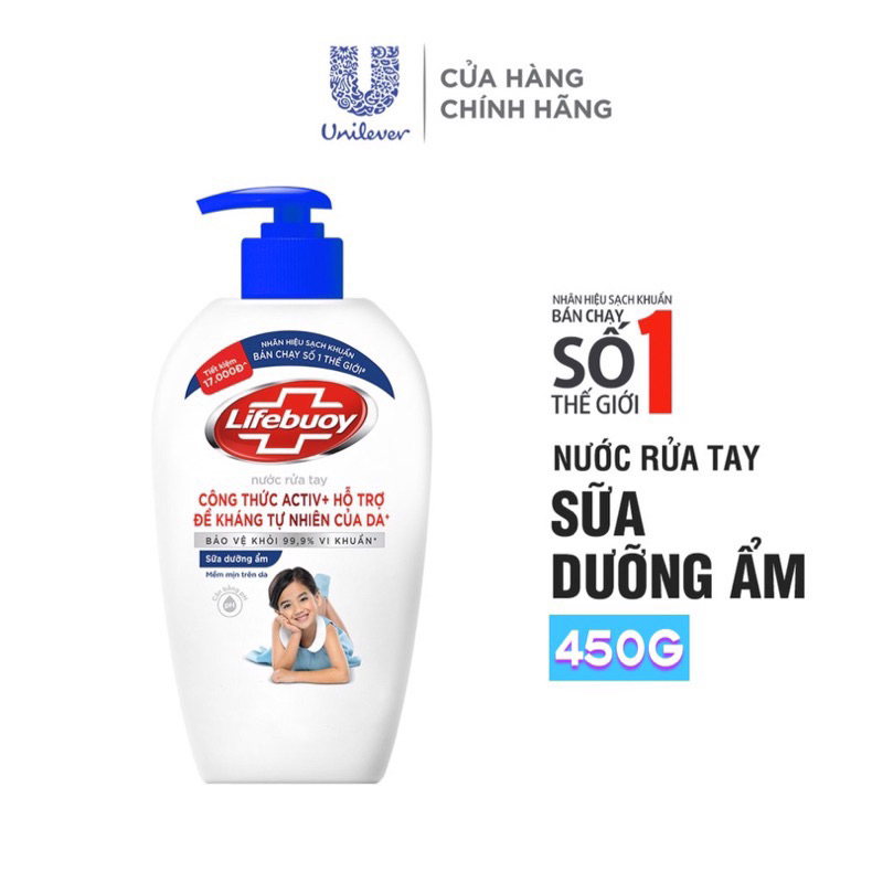 Nước rửa tay Lifebuoy 450g bảo vệ khỏi vi khuẩn 99,9%