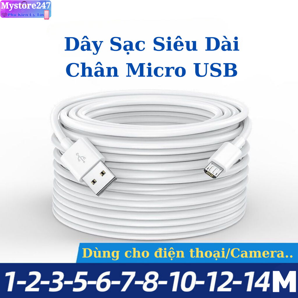 Dây Cáp Sạc Siêu Dài Micro USB Dài 3M / 5M / 8M / 10M / 14M Chuyên Cho ...