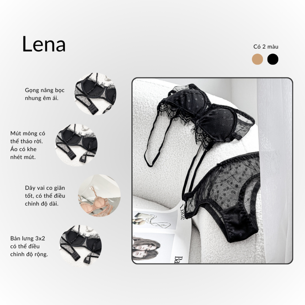 Bộ Đồ Lót Thiết Kế Lena Chất Liệu Chấm Bi Phối Ren Mặc Áo Hở Lưng (Hình Thật - Che Tên Sản Phẩm) | BigBuy360 - bigbuy360.vn