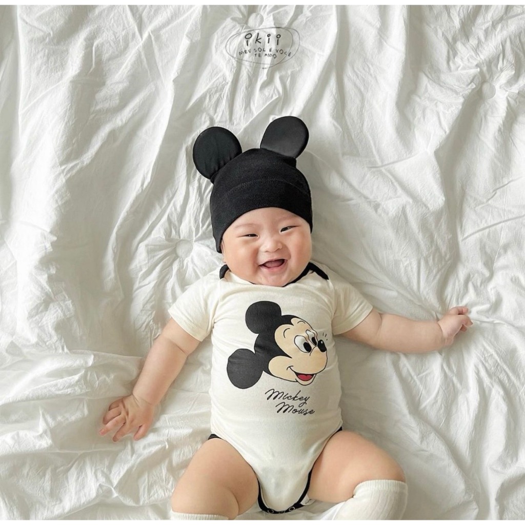 (HÀNG CÓ SẴN) Set cover Mickey vs Minie kèm mũ, tặng tất màu Cover ikii Hàn Quốc cho bé trai , bé gái, sơ sinh
