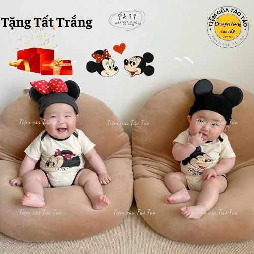 (HÀNG CÓ SẴN) Set cover Mickey vs Minie kèm mũ, tặng tất màu Cover ikii Hàn Quốc cho bé trai , bé gái, sơ sinh