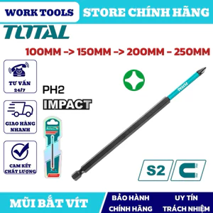 ĐỒ NGHỀ TOTAL Mũi bắt vít PH2 100MM/150MM/200MM/250MM TACIM71PH2100/TACIM71PH2150/TACIM71PH2200/TACIM71PH2250