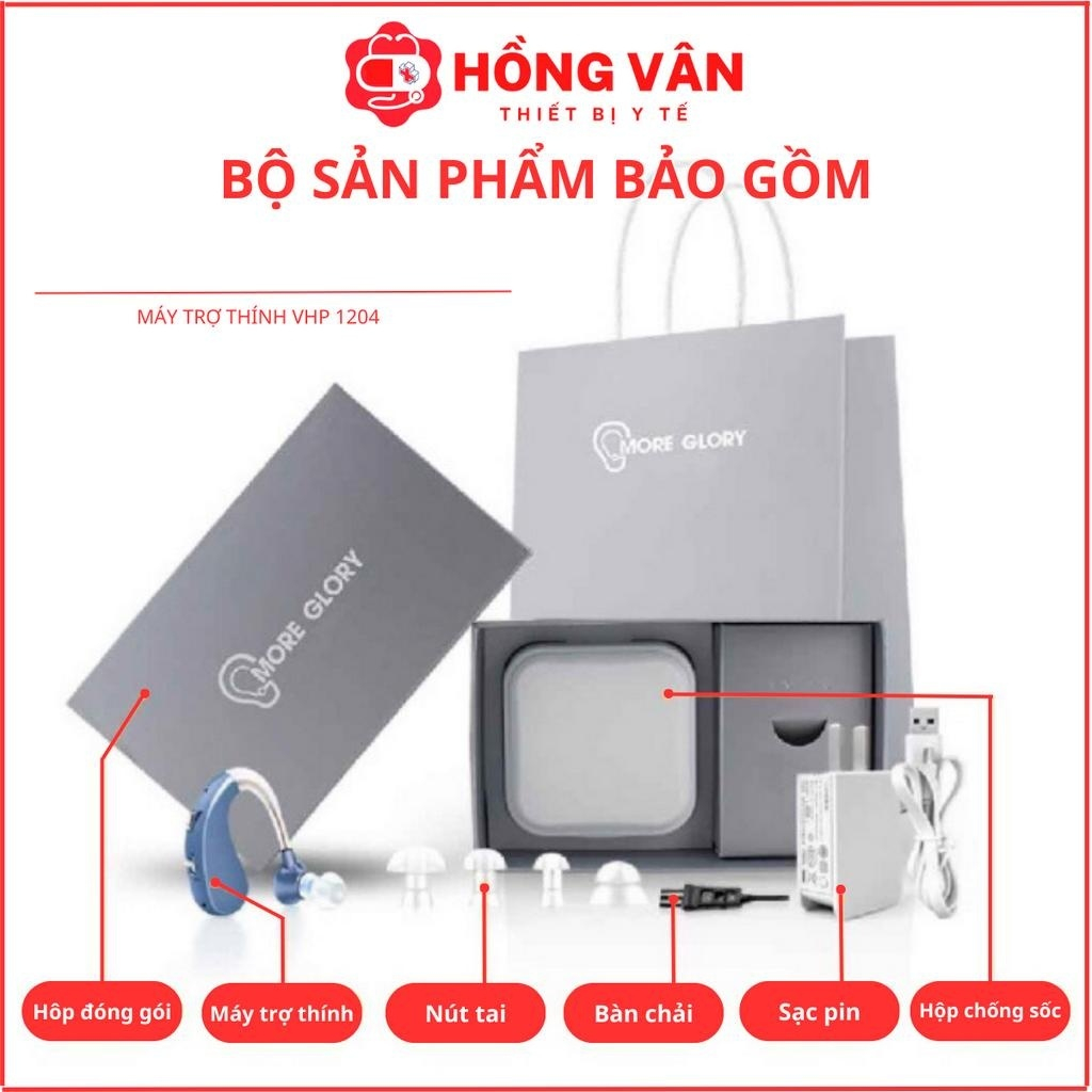 Máy trợ thính đeo vành tai VHP 1204 ( BẢO HÀNH 24 THÁNG ), tai nghe trợ thính không dây cho người già mã hóa âm thanh