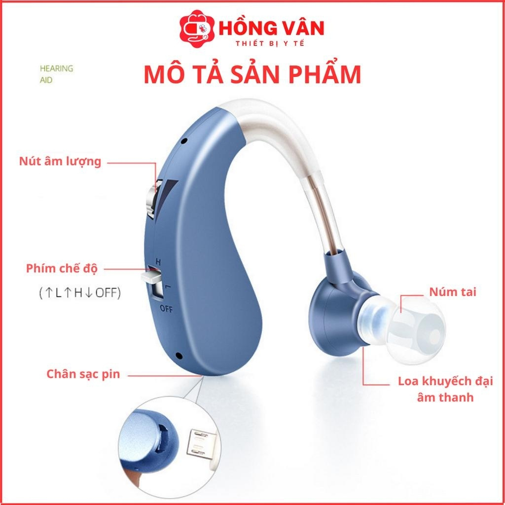 Máy trợ thính đeo vành tai VHP 1204 ( BẢO HÀNH 24 THÁNG ), tai nghe trợ thính không dây cho người già mã hóa âm thanh