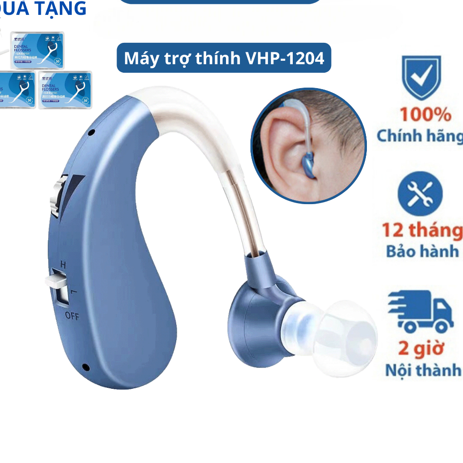Máy trợ thính đeo vành tai VHP 1204 ( BẢO HÀNH 24 THÁNG ), tai nghe trợ thính không dây cho người già mã hóa âm thanh