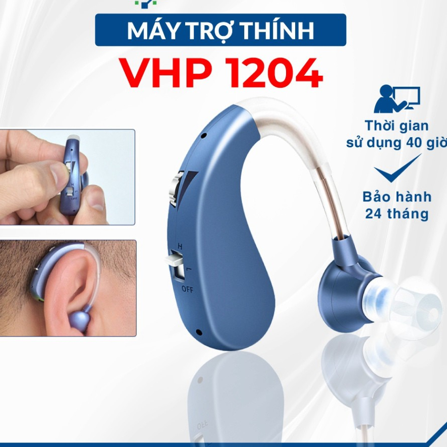 Máy trợ thính đeo vành tai VHP 1204 ( BẢO HÀNH 24 THÁNG ), tai nghe trợ thính không dây cho người già mã hóa âm thanh