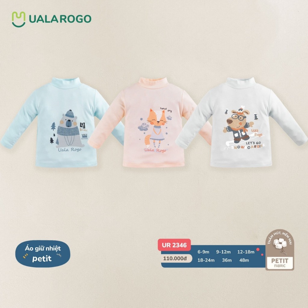 (7-16kg, 6-48M) Áo Giữ Nhiệt Cổ 3 Phân Hình Thù Ngộ Nghĩnh Vải Tăm Uala Cho Bé Mã UR2346 UR2359 UR2365