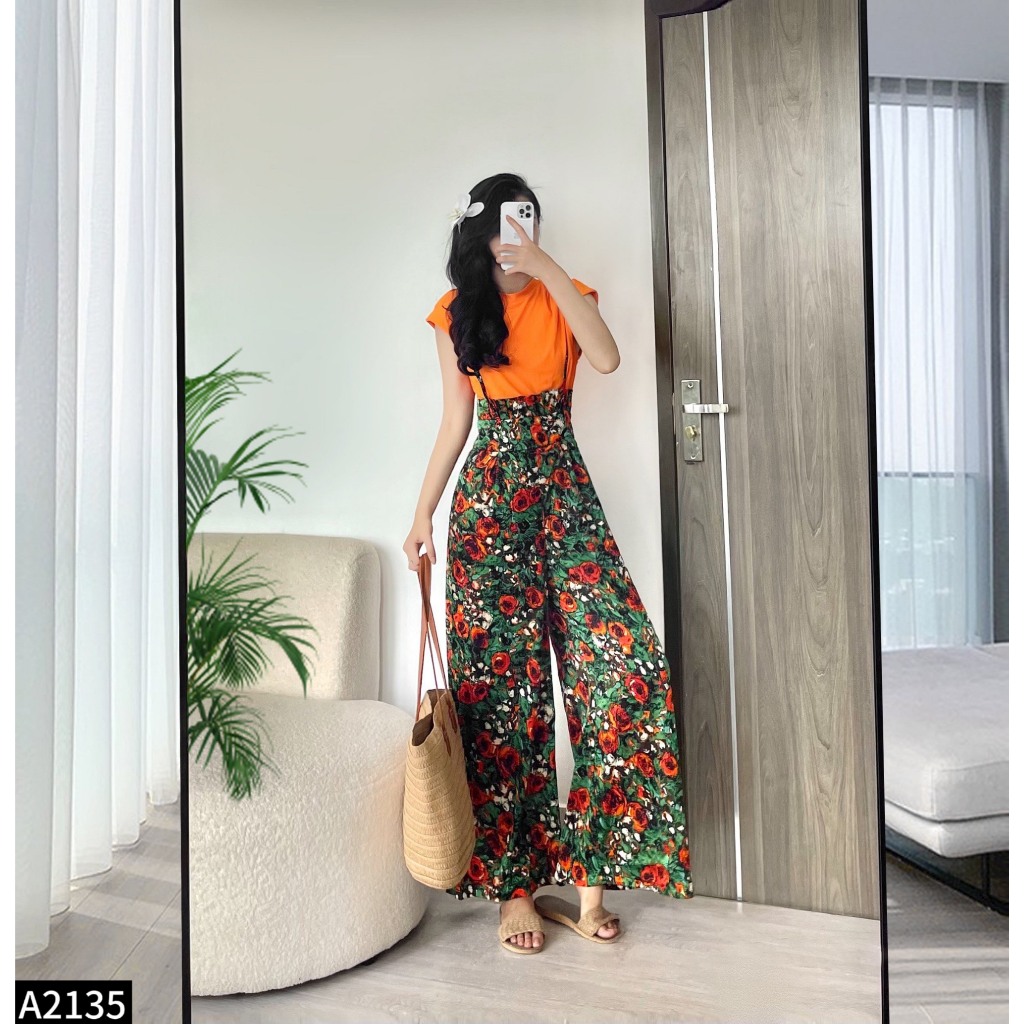 Set yếm lụa satin kèm áo phông A2135