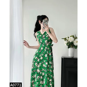 Đầm lụa satin sát nách kèm belt A771