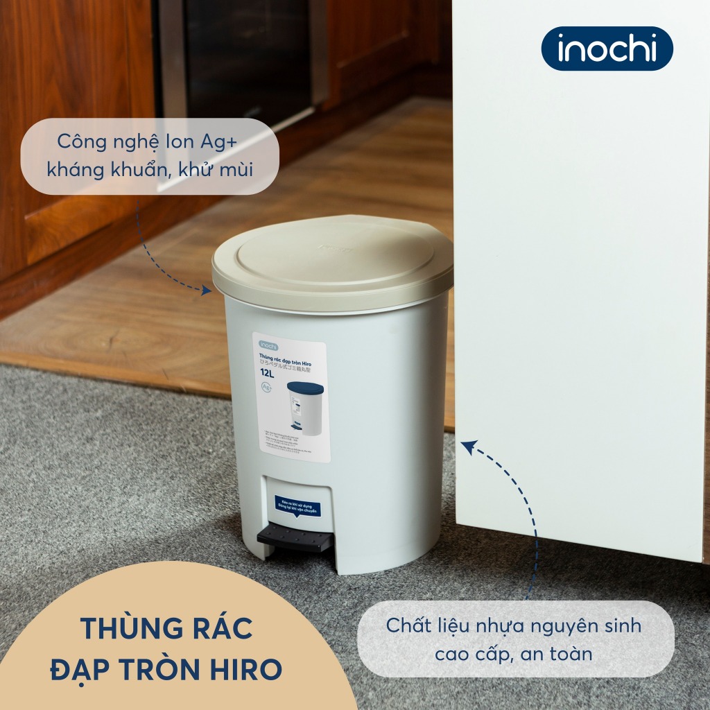 Thùng Rác Nhựa Đạp Chân Inochi Có Nắp Đậy Tròn 12 Lít Làm Sọt Rác Văn ...