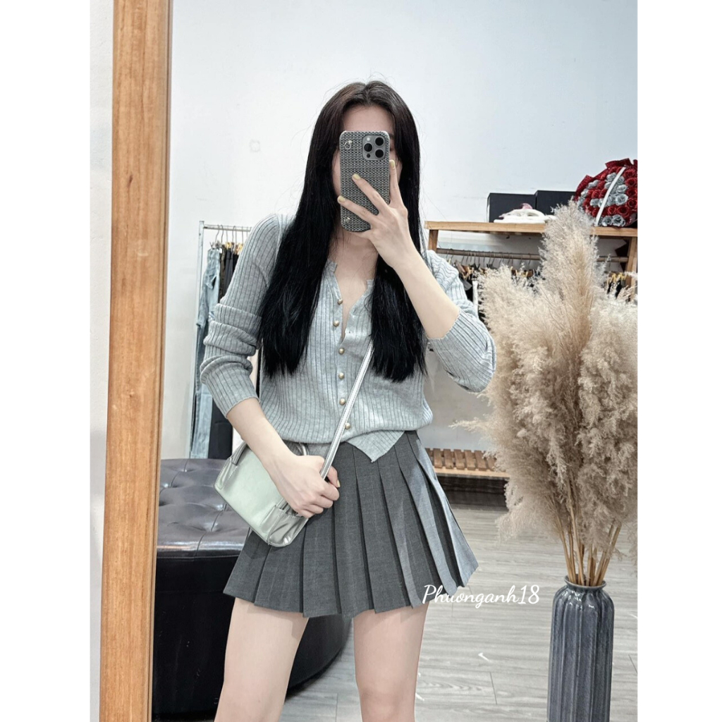 Áo khoác cardigan dệt kim cúc đồng tay dài 802