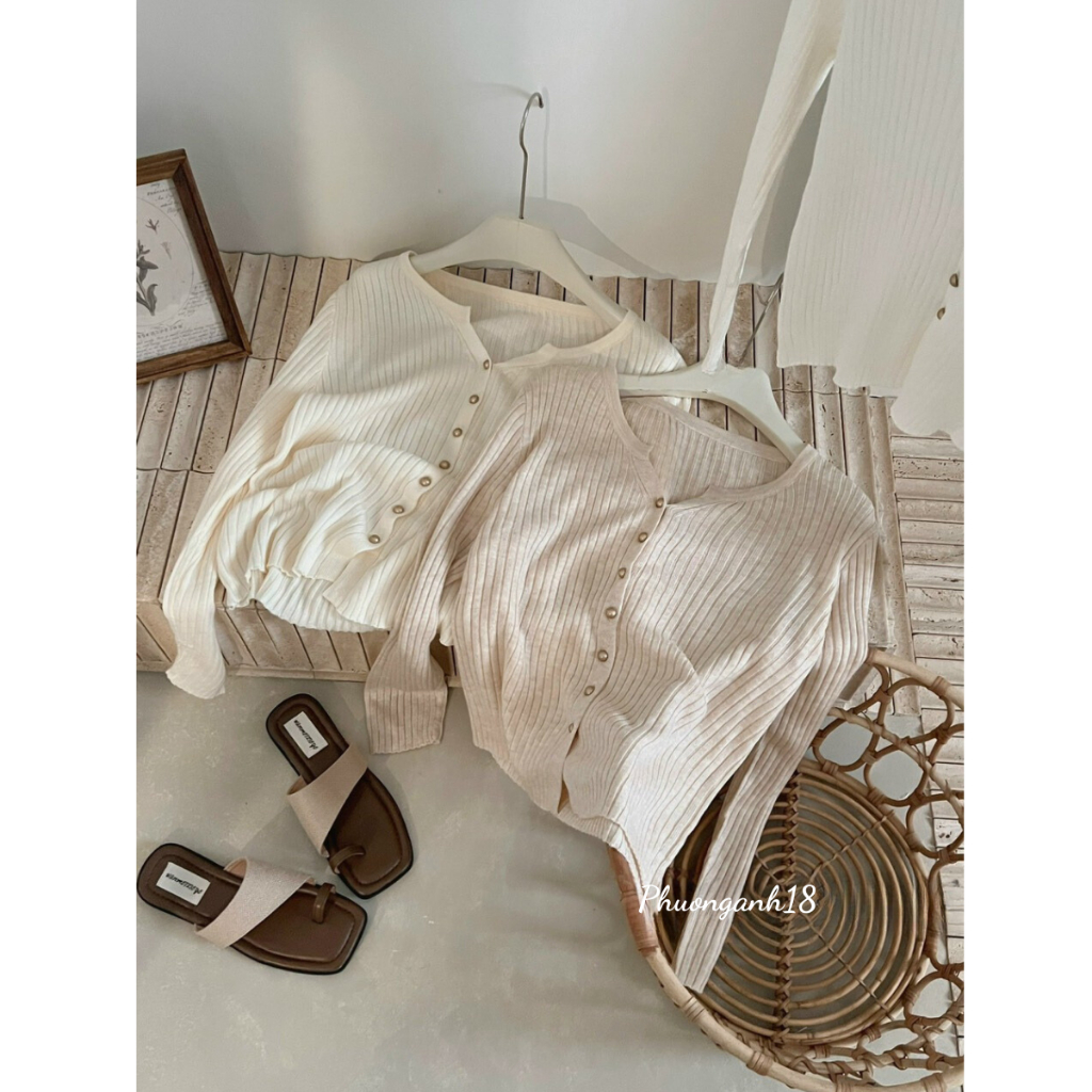Áo khoác cardigan dệt kim cúc đồng tay dài 802