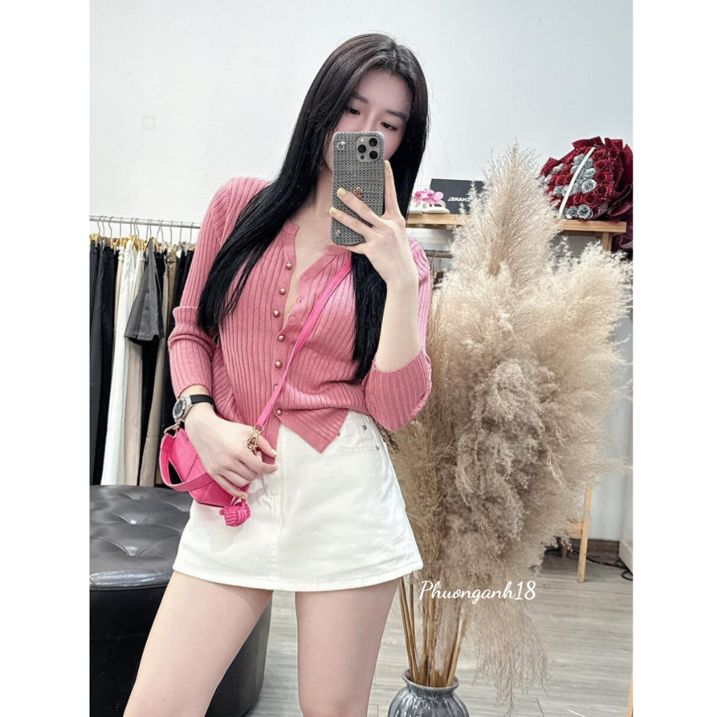 Áo khoác cardigan dệt kim cúc đồng tay dài 802
