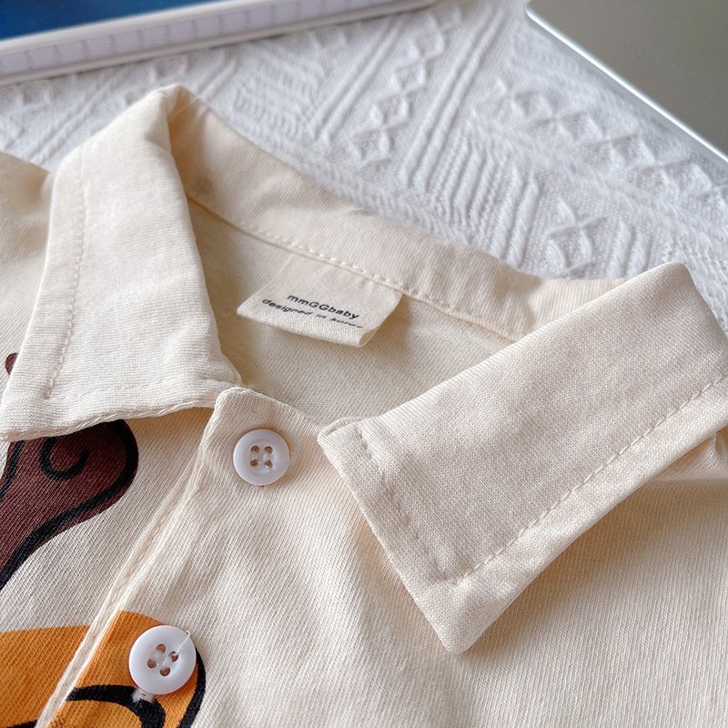 (HÀNG QCCC) Bộ quần áo QC áo polo chất vải cotton in họa tiết động vật kèm quần kaki nâu mềm cho bé trai gồm áo và quần