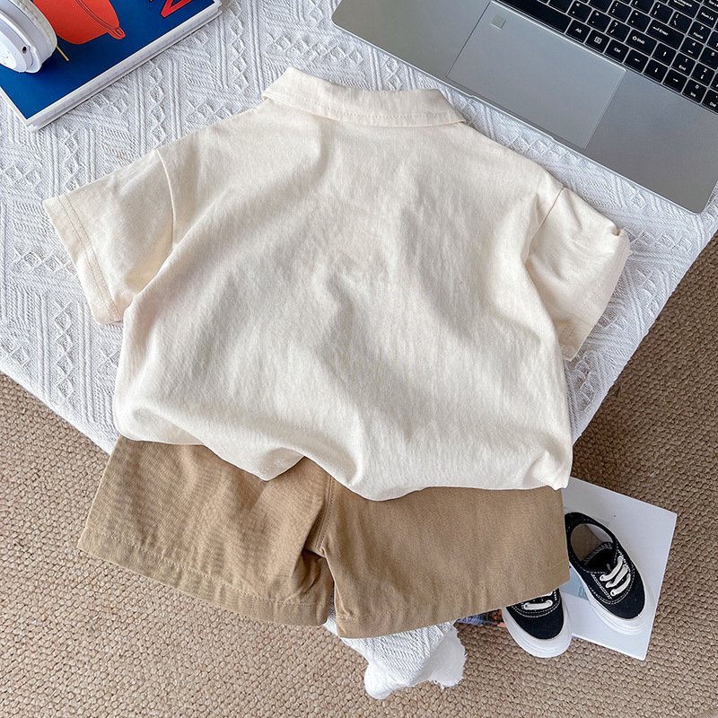 (HÀNG QCCC) Bộ quần áo QC áo polo chất vải cotton in họa tiết động vật kèm quần kaki nâu mềm cho bé trai gồm áo và quần
