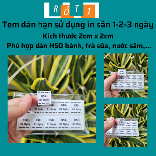 300 Tem dán hạn sử dụng in sẵn ngày dùng dán bánh ngọt, trà sữa, nước sâm, rong biển loại ngắn ngày SD, kích thước 2x2cm