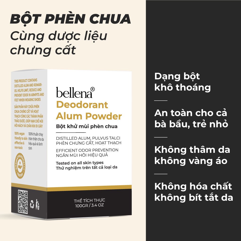 Phèn chua khử mùi hôi nách bột phèn chua chưng cất Bellena PC 100gr