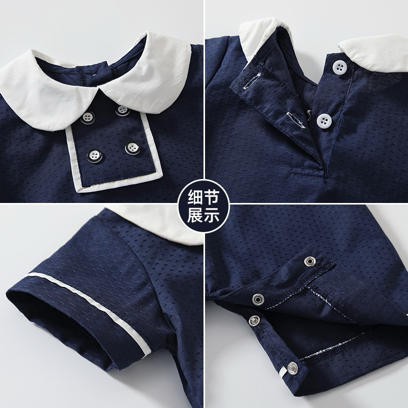 (ORDER) Body suit cộc thông hơi cổ bèo khuy tròn xanh than dành cho bé trai bé gái từ 3-13kg