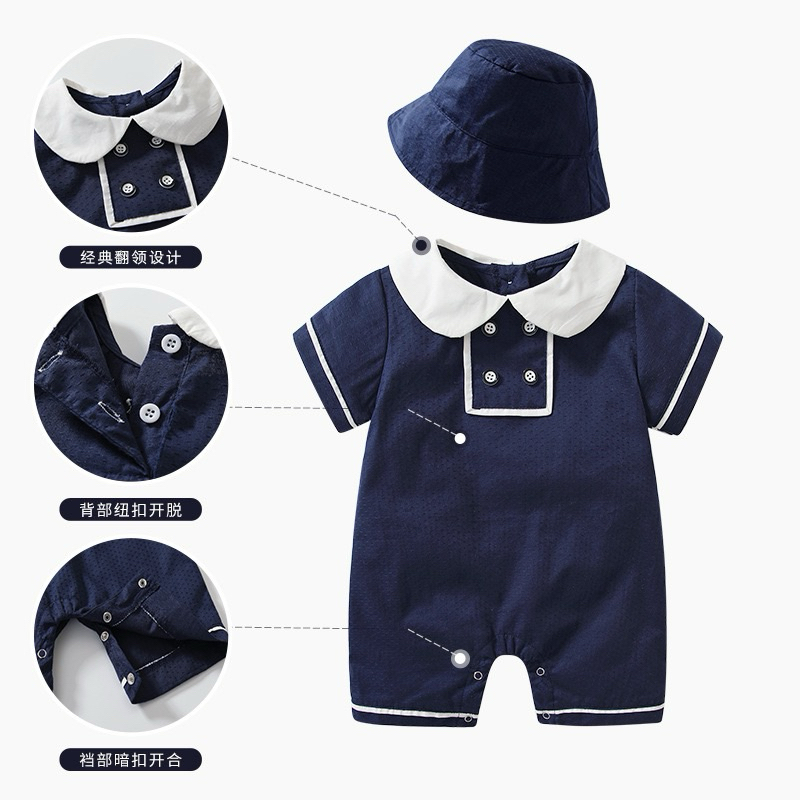 (ORDER) Body suit cộc thông hơi cổ bèo khuy tròn xanh than dành cho bé trai bé gái từ 3-13kg