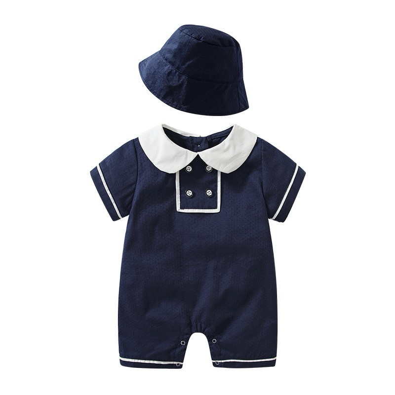 (ORDER) Body suit cộc thông hơi cổ bèo khuy tròn xanh than dành cho bé trai bé gái từ 3-13kg