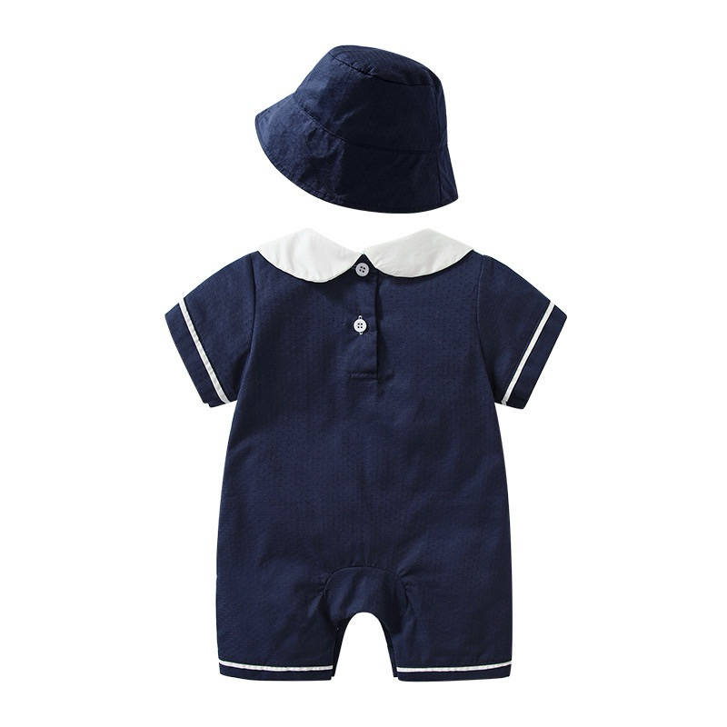 (ORDER) Body suit cộc thông hơi cổ bèo khuy tròn xanh than dành cho bé trai bé gái từ 3-13kg