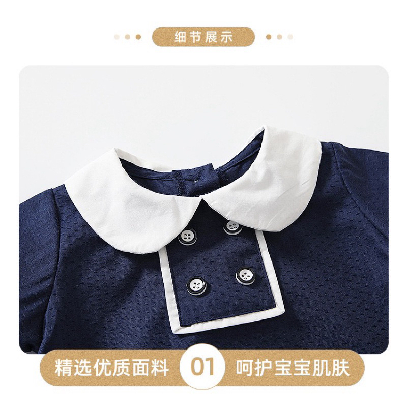 (ORDER) Body suit cộc thông hơi cổ bèo khuy tròn xanh than dành cho bé trai bé gái từ 3-13kg