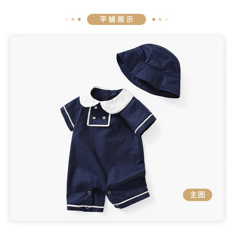 (ORDER) Body suit cộc thông hơi cổ bèo khuy tròn xanh than dành cho bé trai bé gái từ 3-13kg
