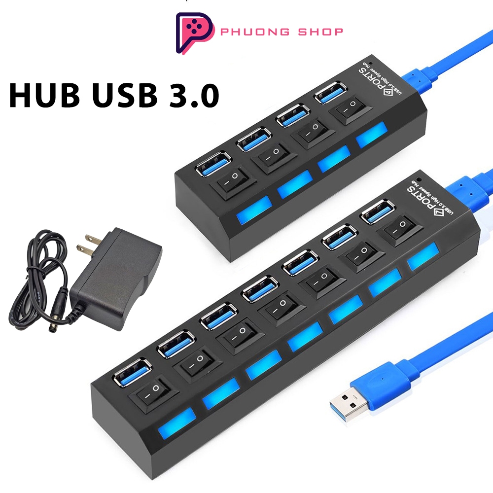 HUB USB 3.0 - BỘ CHIA 4 CỔNG, 7 CỔNG USB, dây cáp rời, có công tắc, Có ...