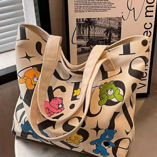 Túi tote nữ vải canvas có khóa kéo , họa tiết trẻ trung , mẫu mới , đi làm ,học sinh sinh viên