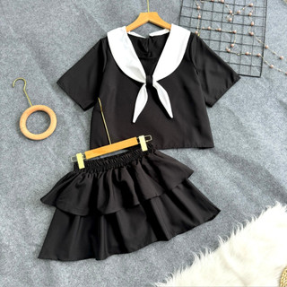 Set bộ Nhỏ Clothing nữ áo tay ngắn phối khăn thủy thủ kèm chân váy tầng  trẻ trung cách điểu dễ mặc có bigsize SET834