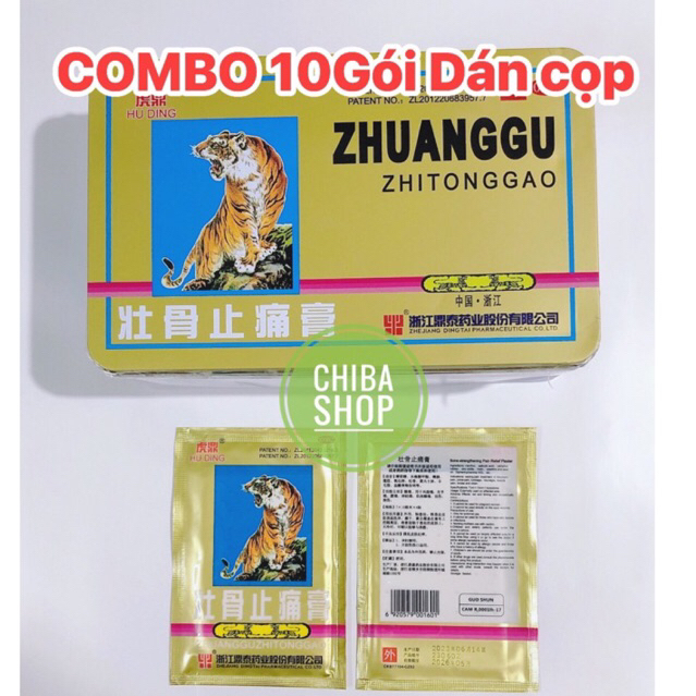 Combo 10 gói Cao dán cọp 5 chữ chữ và 7 chữ (1 gói 4 miếng)- Giảm đau nhứt
