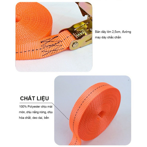 (GIÁ TẠI XƯỞNG) Dây Chằng Hàng Dây Chịu Lực 1000kg, Tăng Đơ Chịu Lực Nặng, Rộng 25mm, Dài 3m-8m