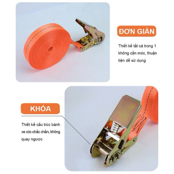 (GIÁ TẠI XƯỞNG) Dây Chằng Hàng Dây Chịu Lực 1000kg, Tăng Đơ Chịu Lực Nặng, Rộng 25mm, Dài 3m-8m