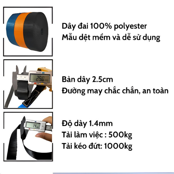 (GIÁ TẠI XƯỞNG) Dây Chằng Hàng Dây Chịu Lực 1000kg, Tăng Đơ Chịu Lực Nặng, Rộng 25mm, Dài 3m-8m