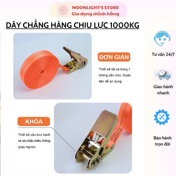 (GIÁ TẠI XƯỞNG) Dây Chằng Hàng Dây Chịu Lực 1000kg, Tăng Đơ Chịu Lực Nặng, Rộng 25mm, Dài 3m-8m