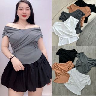 Áo thun kiểu nữ Nhỏ Clothing trễ vai cổ tim tôn dáng chất borip mềm mịn xinh xắn nhiều phong cách có bigsize A240