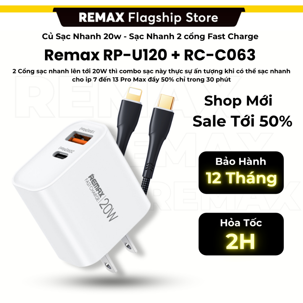 Bộ Sạc Nhanh REMAX RP-U120 PD20W + QC18W sạc đầy 50% pin chỉ trong 30 ...