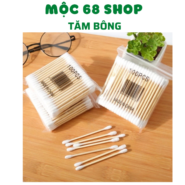 Tăm bông ngoáy tai,100 bông ráy tai thân gỗ khử trùng 2 đầu thân thiện ...