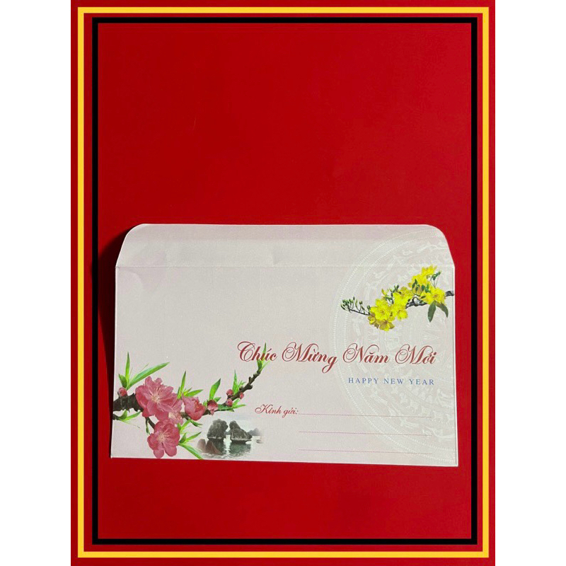 PHONG BÌ CHÚC MỪNG NĂM MỚI KHỔ 10,5x18,5CM, TẬP 100 CÁI- VPP QUỐC HUY.