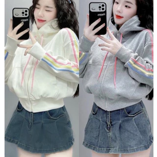 Áo Khoác Nỉ CẦU VÒNG CÓ NÓN Phối Viền Sọc Màu THỜI TRANG MỚI Mẫu SIÊU HOT
