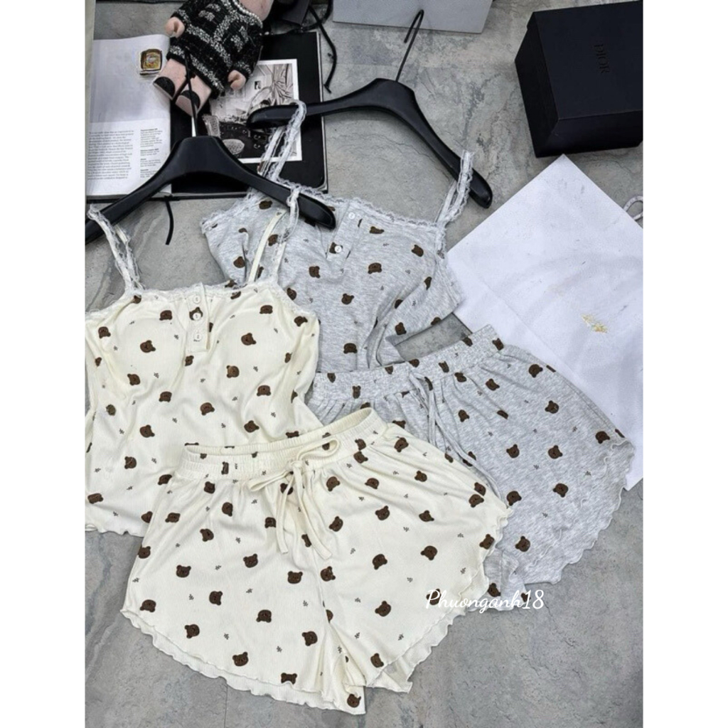 Set bộ ngủ 2 dây chất thun gân mát có đệm ngực hàng L1 A126