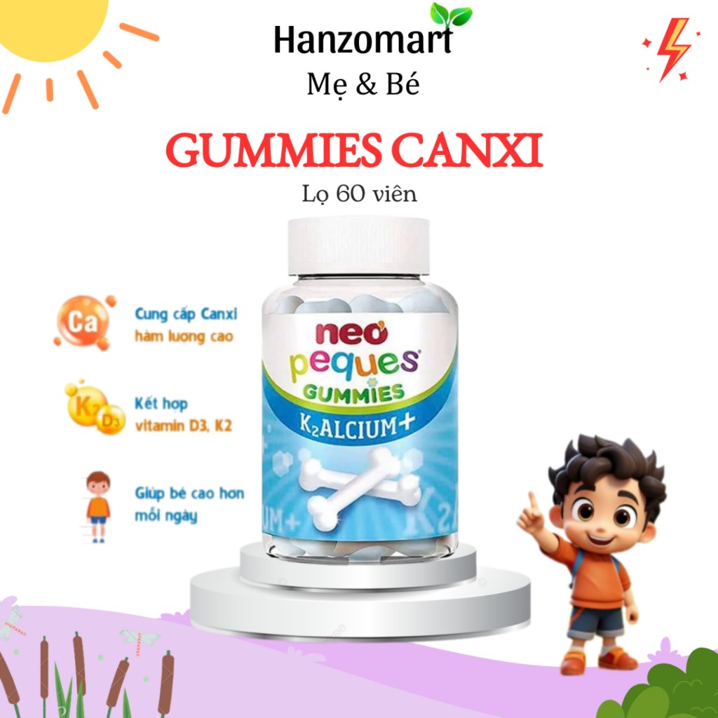 Kẹo Gummies canxi vị sữa chua Neo Kids hộp 60 viên nhai - hanzomart