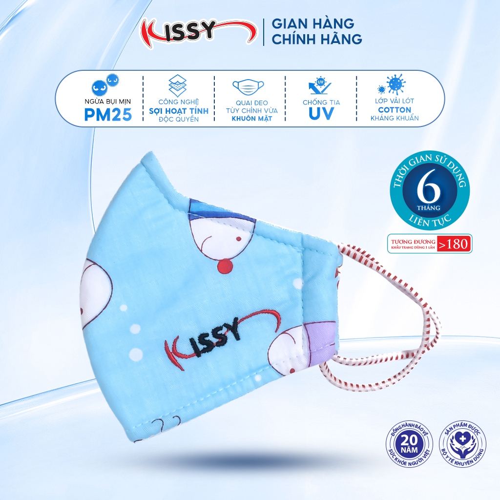 Ảnh Khẩu Trang Vải Kissy Trẻ Em 4-10 Tuổi Cá Xanh Vải Cotton Kháng Khuẩn Ngăn UV Chống Bụi Mịn S0-0025 1