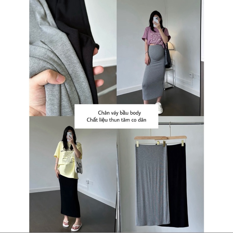 Chân Váy Bầu Body dài, chất thun tăm mềm co dãn 4 chiều
