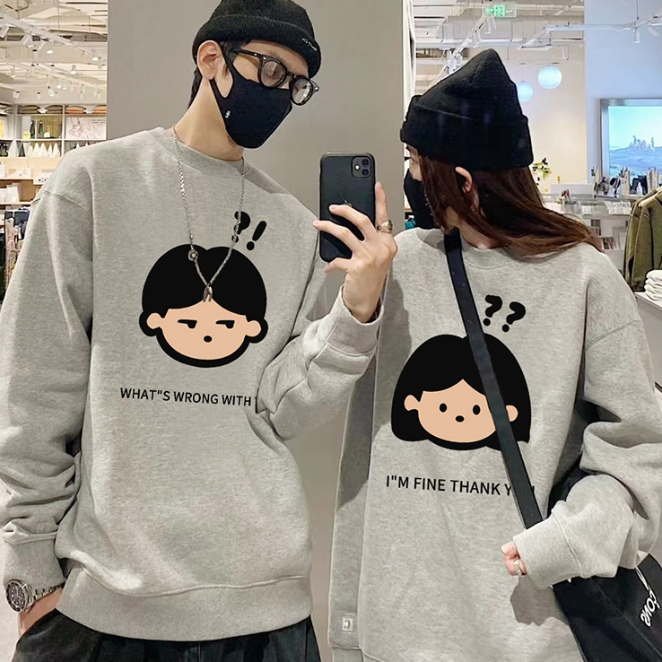 Áo sweater cặp đôi HappyFamily  - Mẫu áo in họa tiết Couple Chibi đáng yêu chất nỉ da cá cao cấp Màu Đen